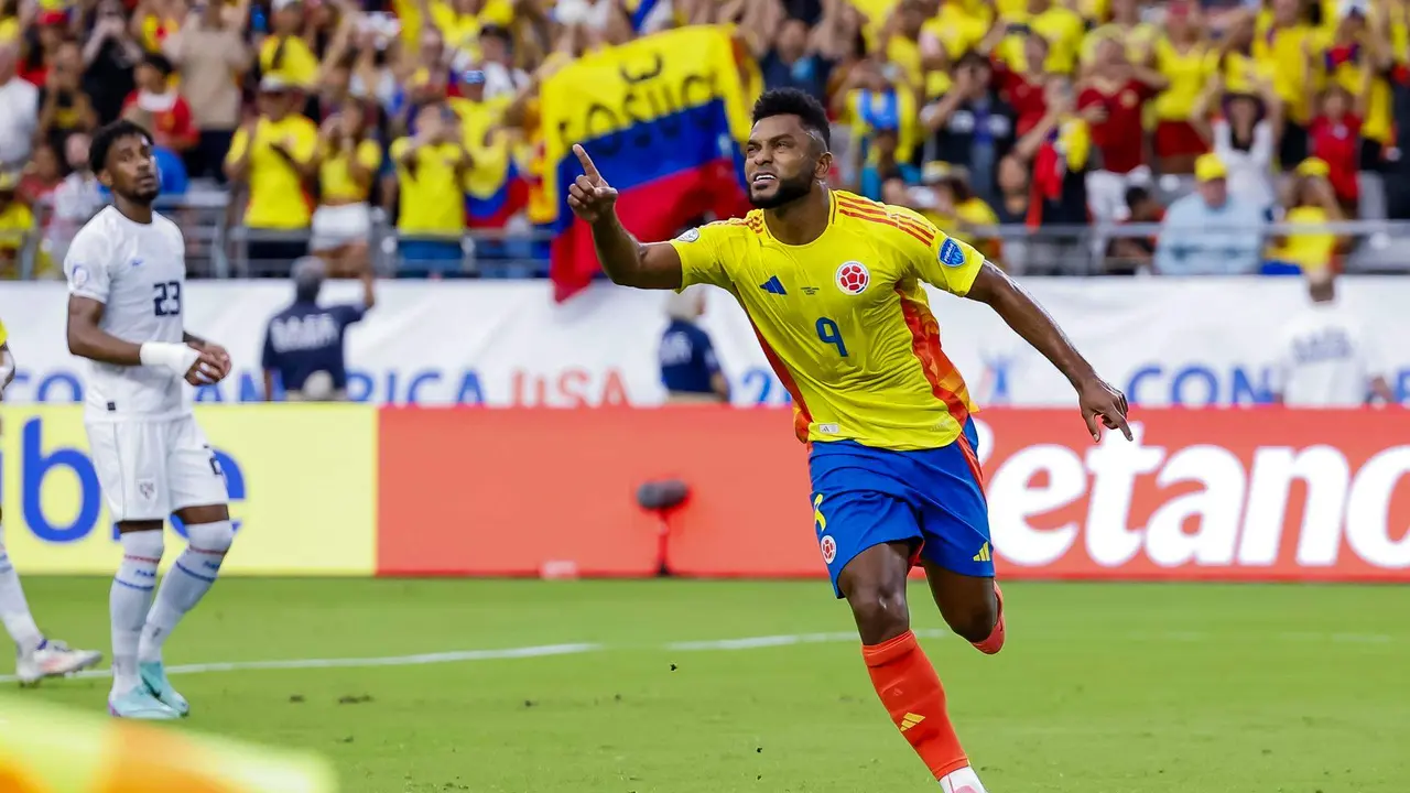 Miguel Borja de Colombia reacciona Copa Am&eacute;rica 2024. EFE/EPA/JUAN G. MABANGLO